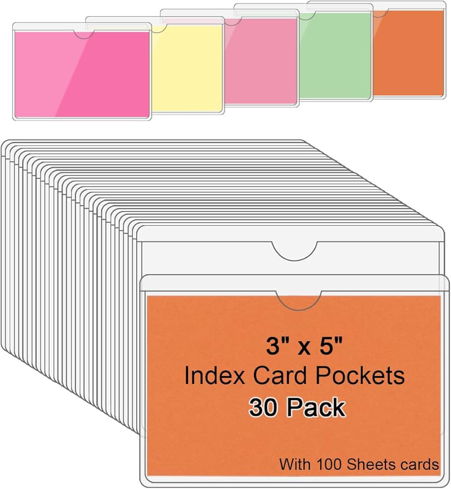30 Pack 3x5 Index Card Holder with 100 Sheets Color Index Cards, Clear Adhesive Pockets, Bin Labe... | Amazon (US)