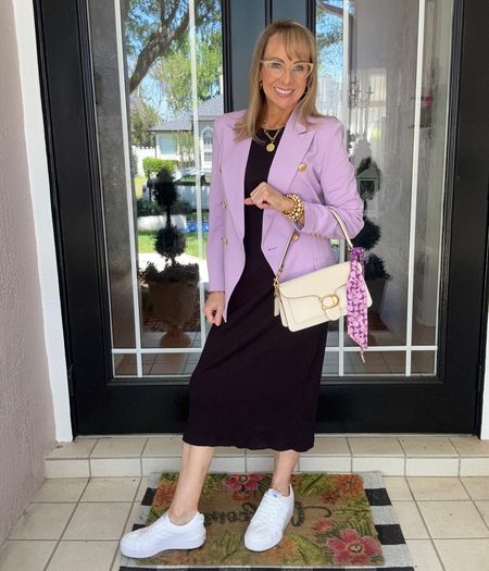 Saturday errand outfit. Wearing an old rib knit midi dress but it has gotten an update thanks to my new lilac blazer. 
Spring outfit
Spring dress

#LTKstyletip #LTKfindsunder50 #LTKover40