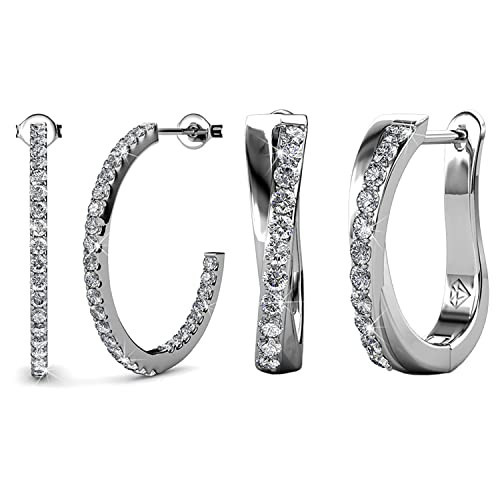 Cate & Chloe 18k White Gold Hoop Earrings with Crystals Value Bundle - 2 Pairs - Amaya & Rosalyn | Amazon (US)