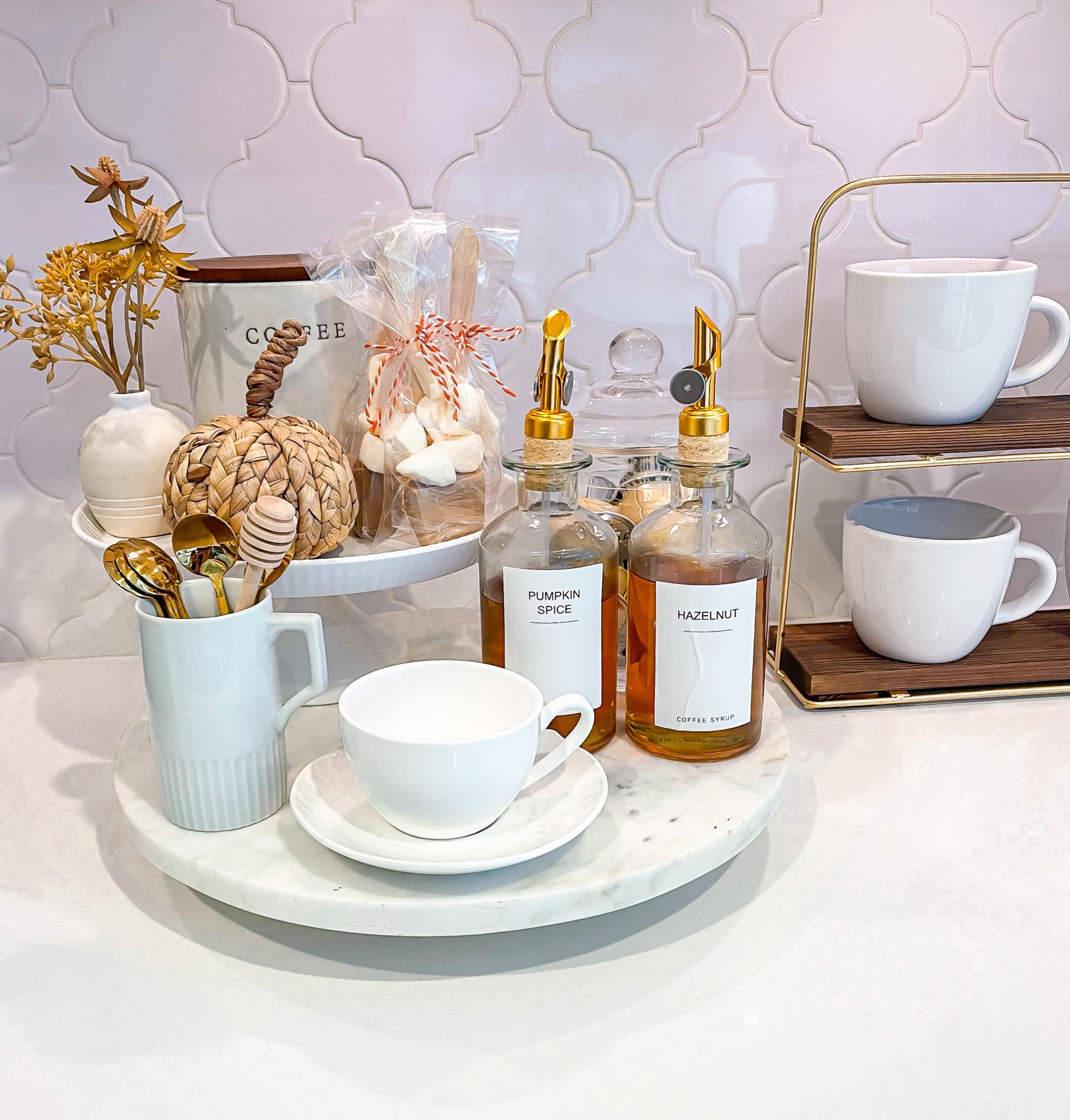 Fall coffee bar 
Coffee bar decor 
Fall coffee bar setup 
Coffee bar, coffee mugs, pumpkins, coffee spoons, coffee syrup dispenser, pumpkin coffee mugs, fall coffee mugs 

#LTKSeasonal #LTKsalealert #LTKhome