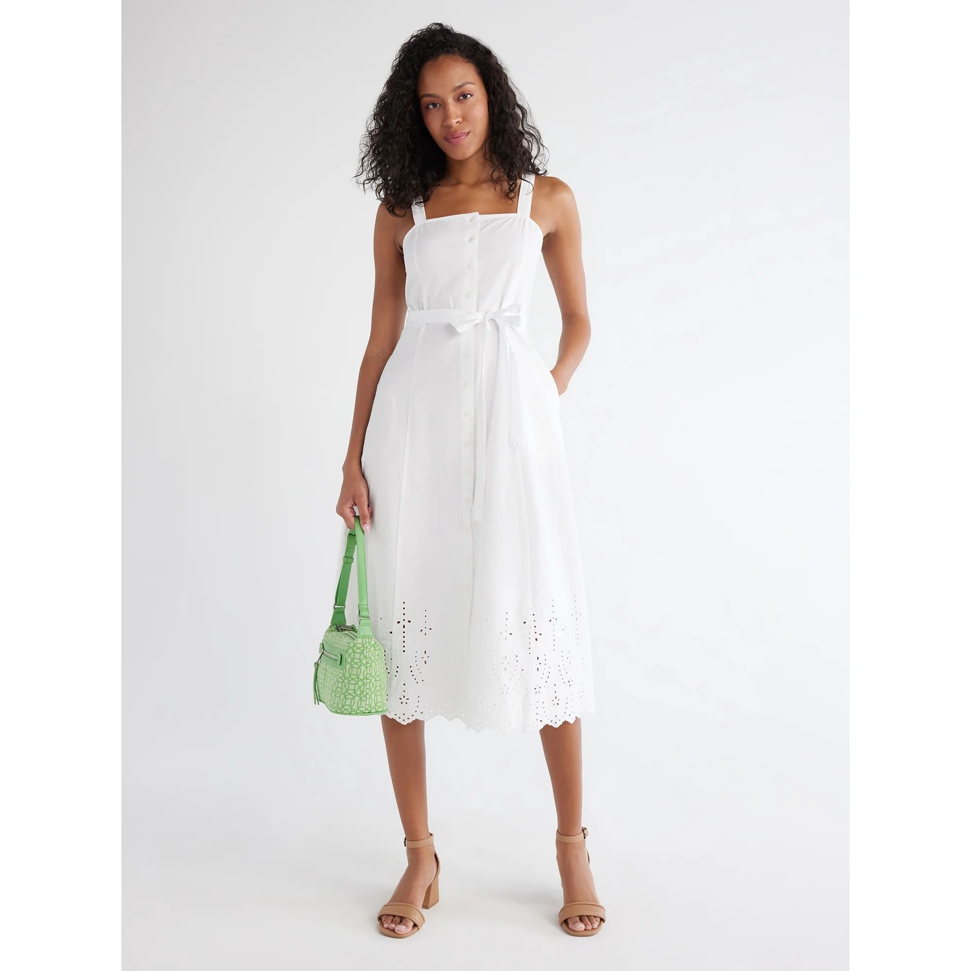 Time and Tru Women's Cotton Eyelet Button Front Dress, Sizes XS-XXXL - Walmart.com | Walmart (US)