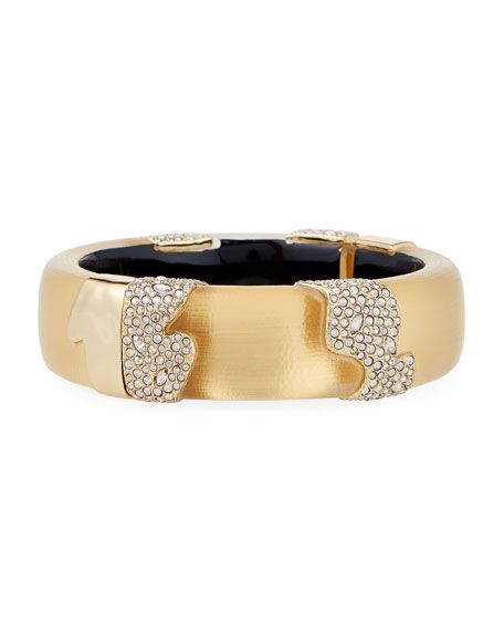 Alexis Bittar Crystal Encrusted Sectioned Hinge Bracelet, Gold | Neiman Marcus