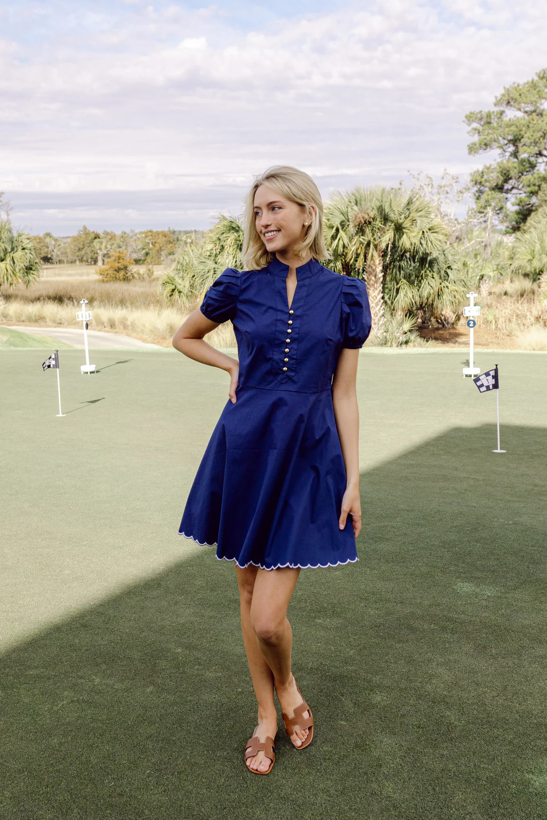 Navy Puff Sleeve Fit & Flare Tunic | Sail to Sable