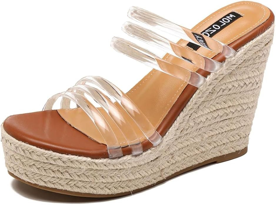 Molozoey Womens Slip On Espadrille Wedge Sandals Clear Platform Slide Sandals | Amazon (US)