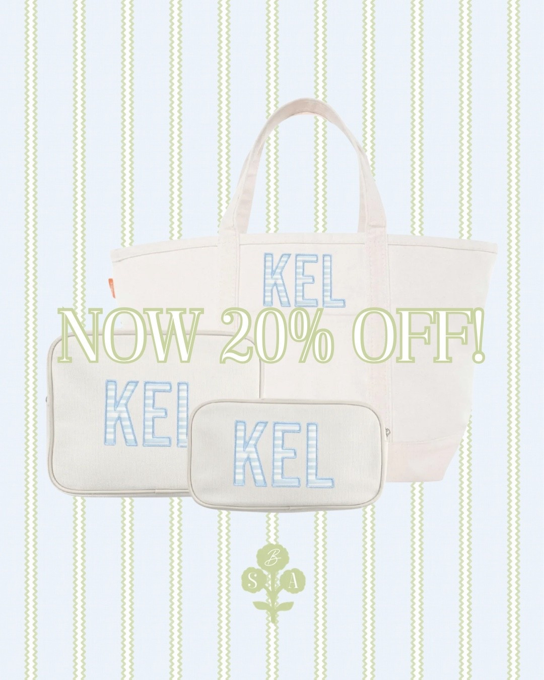 Great price for this 3 piece set! 

Monogram bags, personalized gifts, blue and white gifts, classic style, Grandmillennial style, Grandmillennial decor, Memorial Day sale
