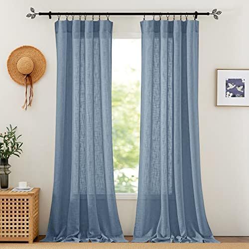RYB HOME Extra Long Linen Curtains Semi Sheer Drapes Natural Linen Textured Blend Boho Window Dec... | Amazon (US)