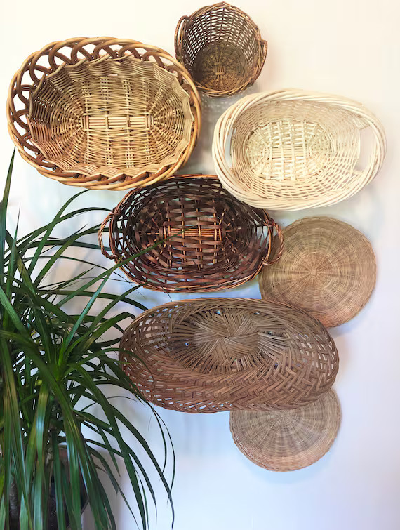 Basket Wall Set, Boho Decor, Wall Baskets, Wicker Baskets, Set of 7, Baskets, Wall Decor, Basket ... | Etsy (US)