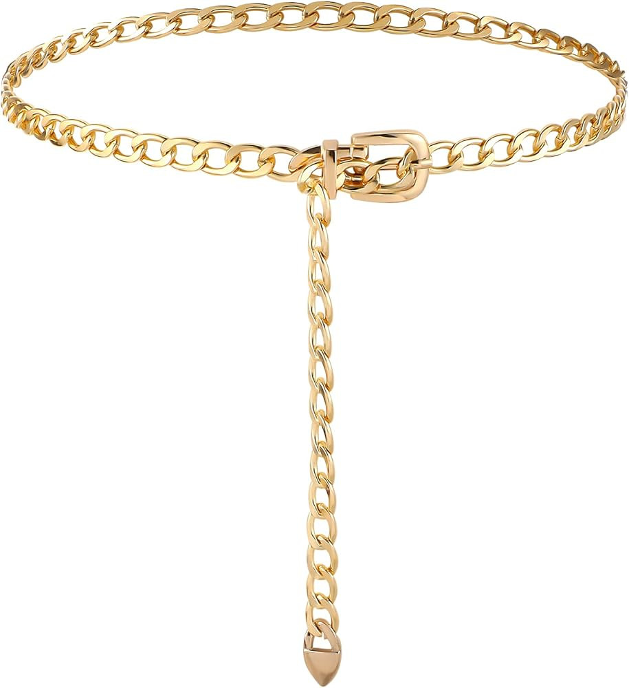 Chain Belt for Women, Metal Waist Chain Belt Fashion Ladies Adjustable Body Waist Link Belts for ... | Amazon (US)