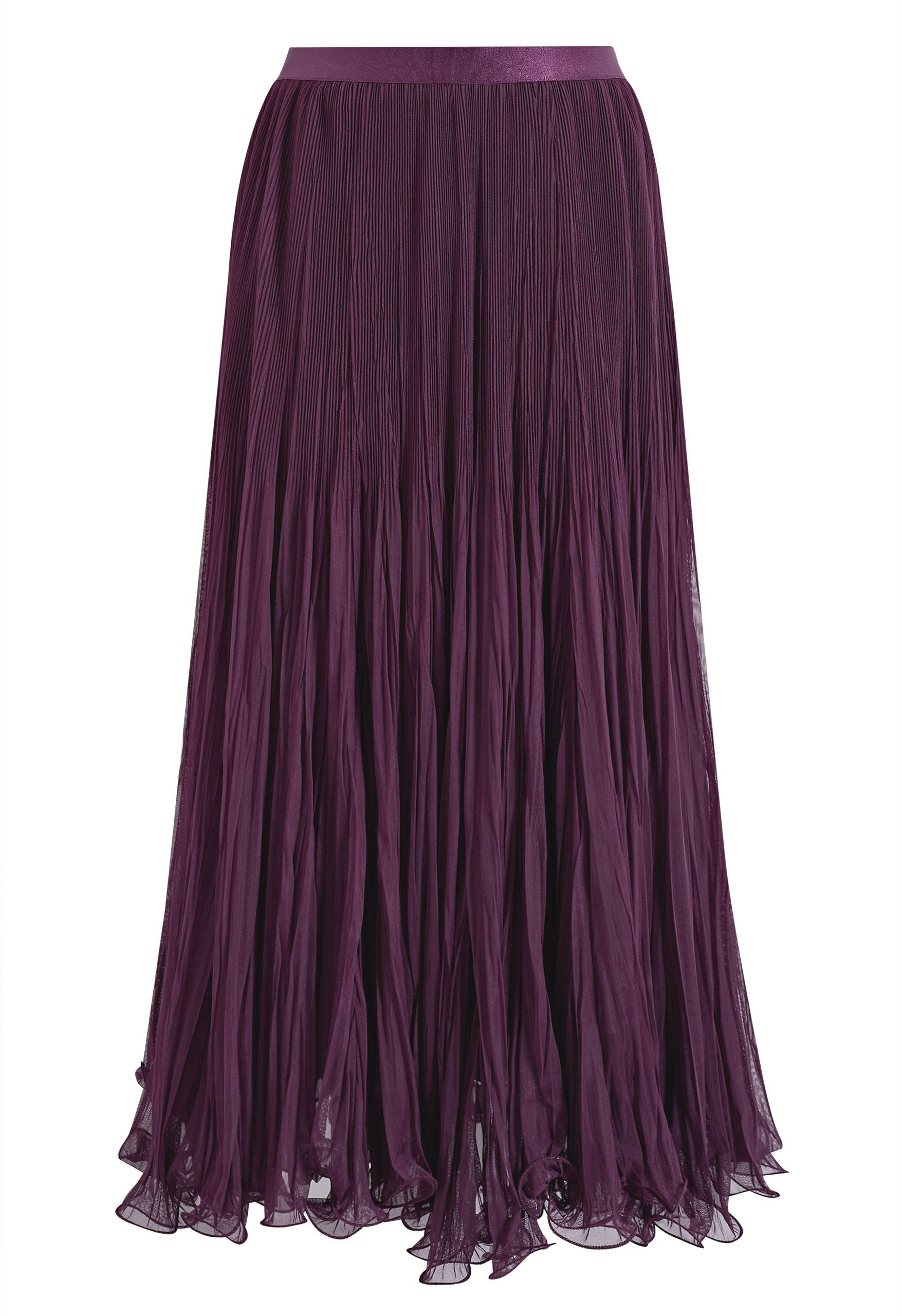Asymmetric Ruffled Hem Crinkled Tulle Maxi Skirt in Plum for Daily Office & City Shopping | Chicwish