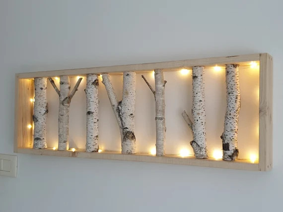 White Birch Wall Art Warm White LED String Light Birch Wall | Etsy | Etsy (US)