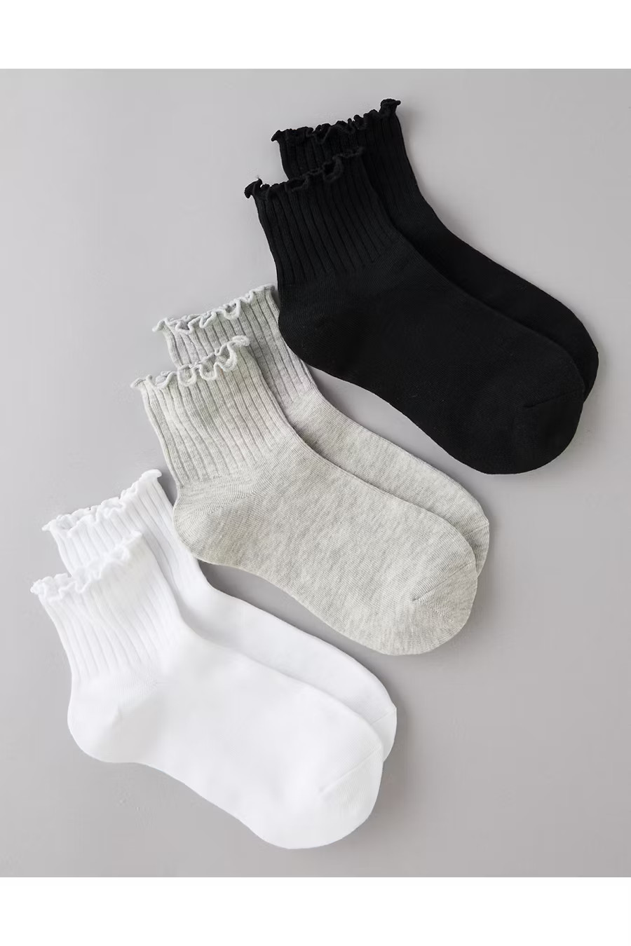 AE Ruffle Boyfriend Socks 3-Pack Women's Multi One Size | American Eagle Outfitters (US & CA)