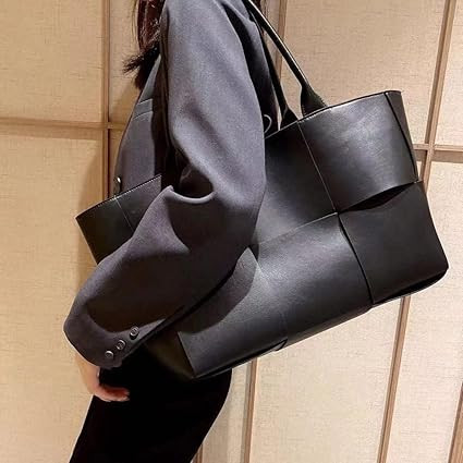 Women Large Leather Woven Shoulder Bag Crossbody Bag,Ladies Top Handle Satchel Tote Work Bag with... | Amazon (US)