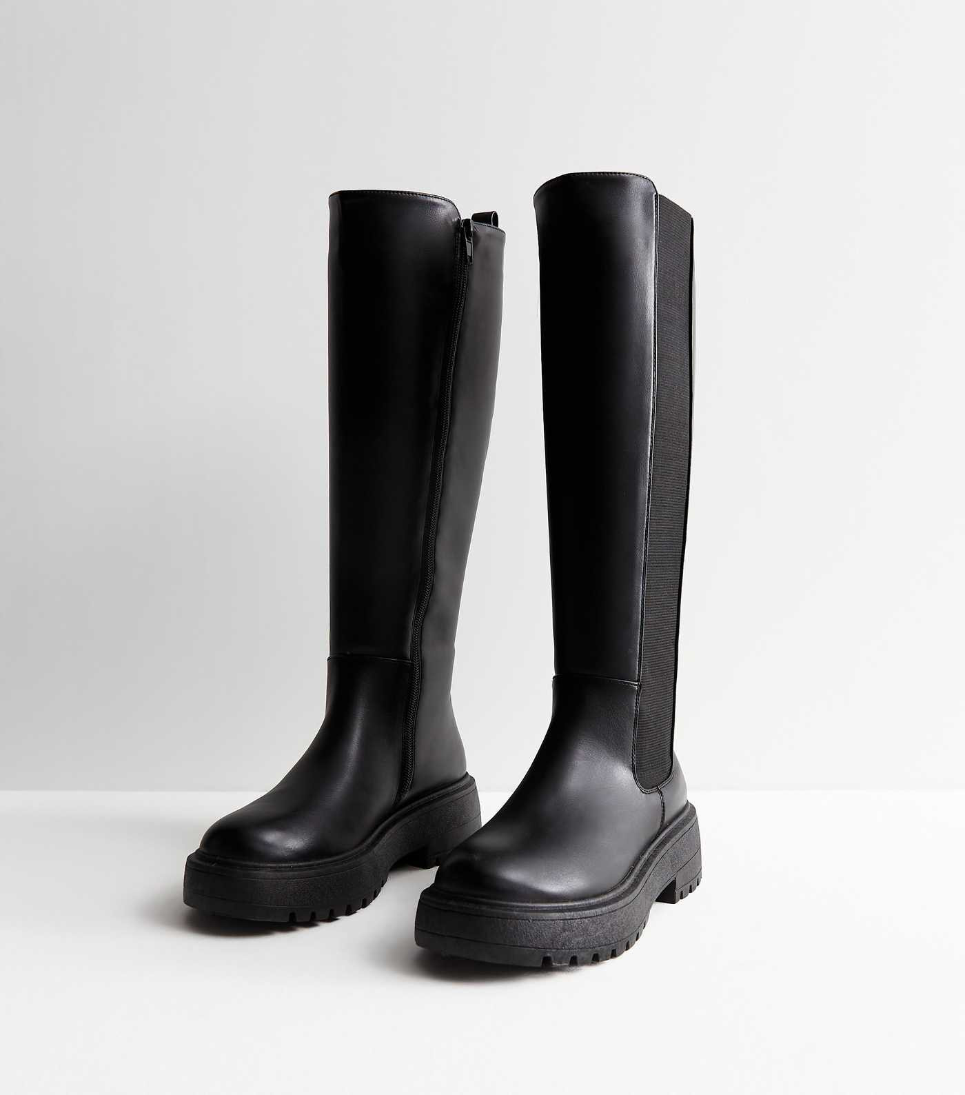 Black Leather-Look Chunky Knee High Boots
						
						Add to Saved Items
						Remove from Saved... | New Look (UK)