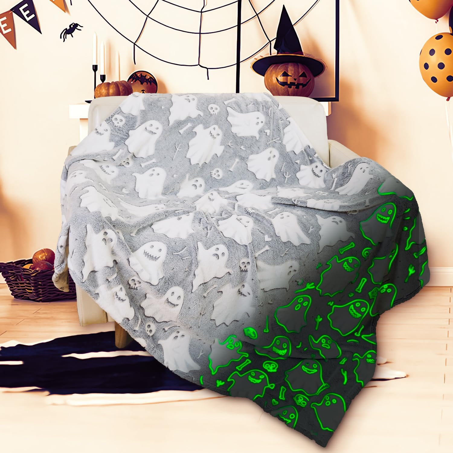 Halloween Glow in The Dark Ghost Blanket for Kids Girls Boys Party Birthday Gifts Soft Cozy Warm ... | Amazon (US)