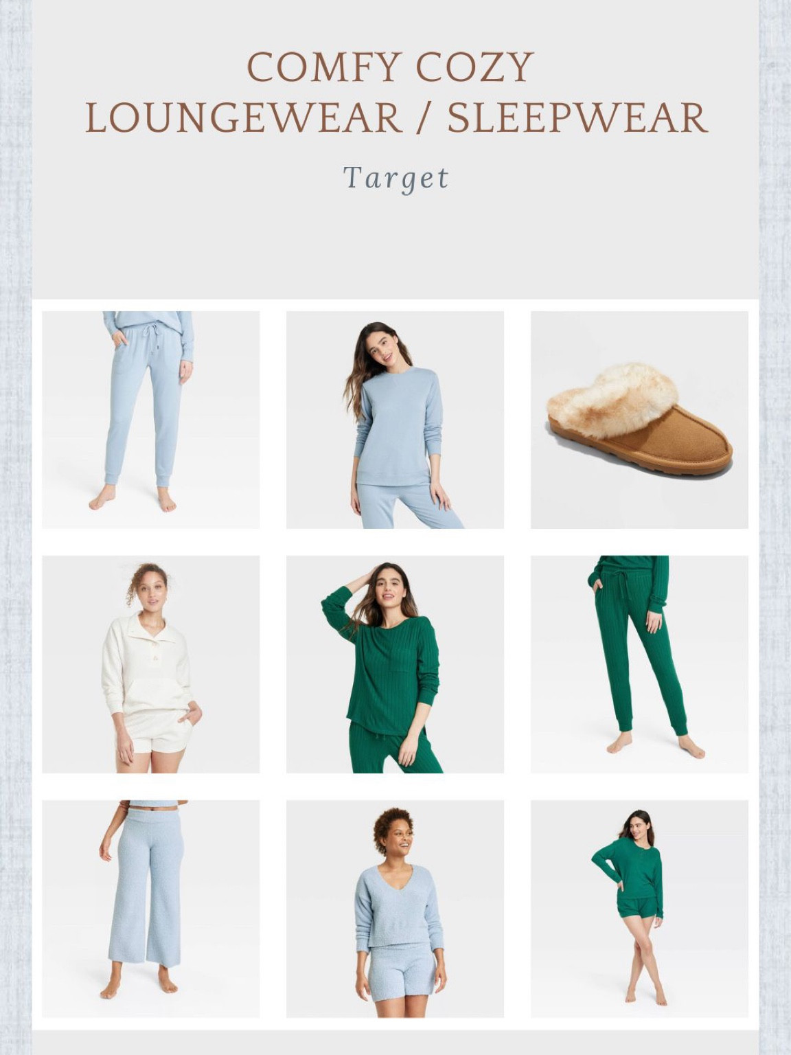 Cozy loungewear and sleepwear on a budget from Target! Love the classic hues - dusty blue, cream, and evergreen. Giving Lake Pajama vibes for less, and the slippers look just like uggs for 1/4 of the cost. 

#LTKSeasonal #LTKGiftGuide #LTKHoliday