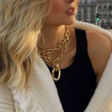 pc MultiLayered Metal Chunky Gold Chain Necklace For Layering HipHop Punk Style Bold OT Clasp Sweater Chain Accessories With A HighEnd Personality | SHEIN