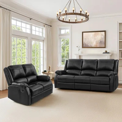 Raab Jackson 2-Piece Leather Upholstered Manual Reclining Living Room Set, Recliner Couch Sofa Set | Wayfair North America