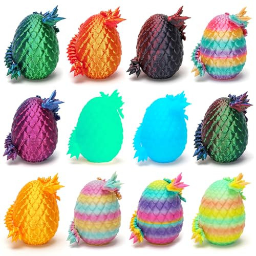 MTHAPJZ 12 Pcs 3D Printed Dragon with Egg for Easter Basket Stuffers, Dinosaur Easter Eggs Fillers Fidget Toys,Easter,Birthdays, Christmas Easter Decorations Gifts for Girls Boys(Without Keychain) | Amazon (US)