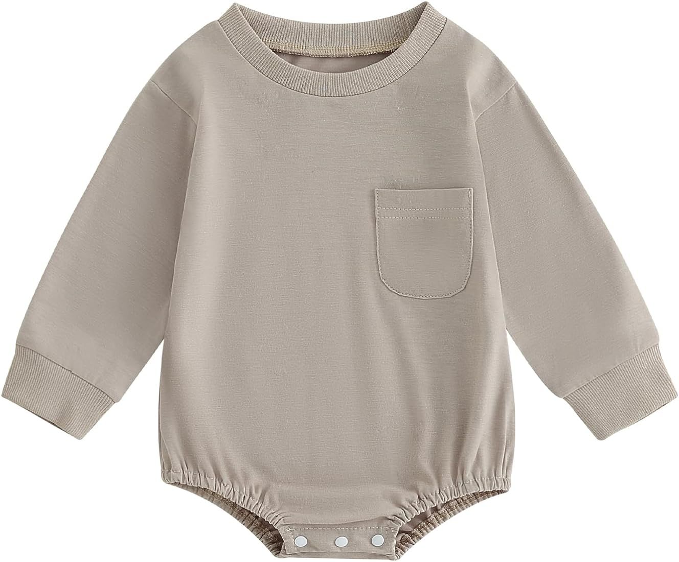 Newborn Infant Baby Boy Girl Basic Plain Pocket Long Sleeve Romper Bodysuit Tops Solid Fall Outfi... | Amazon (US)