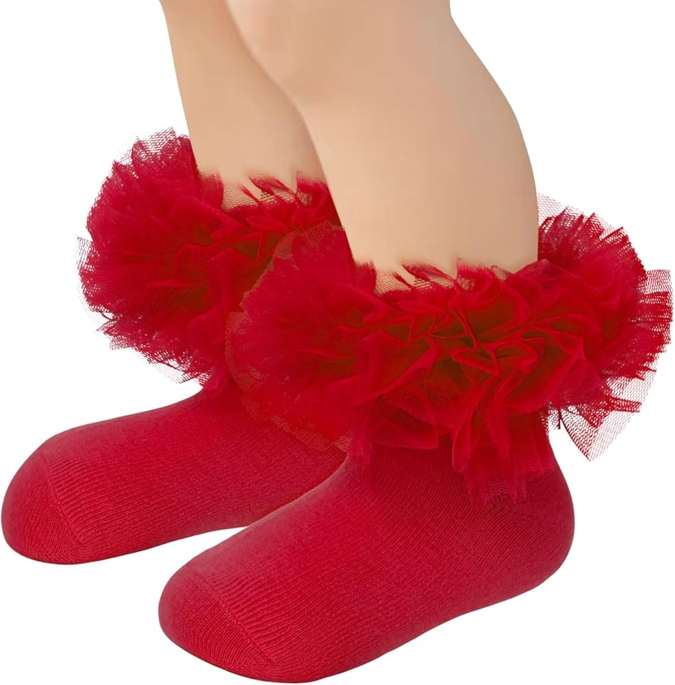 Zando Toddler Ruffle Socks for Girls 1-10 Years - Cotton Tutu Socks with Puffly Lace Frilly Edge ... | Amazon (US)