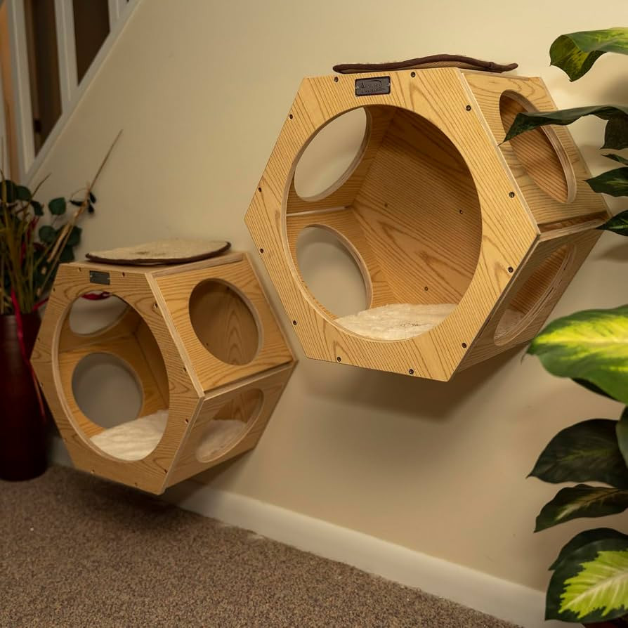 Maykoosh Global Greatness Wood Wall Set of Two Cat Shelves, Natural Beige, 20" x 12" x 18" - Cat-... | Amazon (US)
