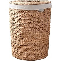 Round Woven Wicker Laundry Hamper with Lid - Large Water Hyacinth Storage Wicker (Natural Brown, ... | Amazon (US)
