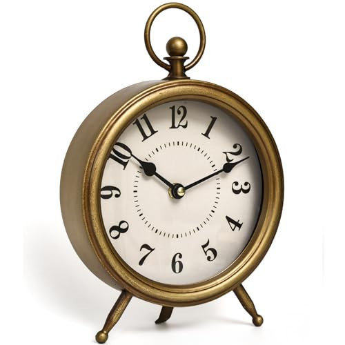 Antique Gold Finish Mantel Clock – Vintage Gold Table Clock on Stand, Decorative Desk and Shelf Clock, Rustic Mantel Clock Non-Ticking 10.3 * 7.3 inch | Amazon (US)