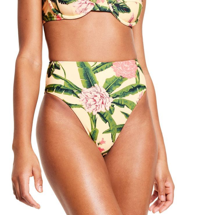 Women's Peony Botanical/Stripe Print Reversible High Waist Cheeky Bikini Bottom - Agua Bendita x ... | Target