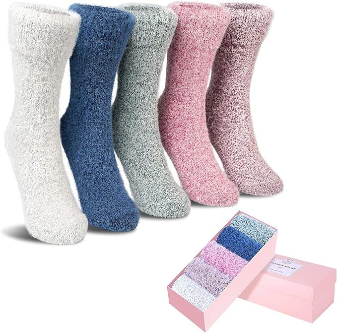 SISOSOCK 5 Pairs Thick Fuzzy Socks for Women Winter Warm Fluffy Socks Soft Cozy Wool Womens Sleep... | Amazon (US)