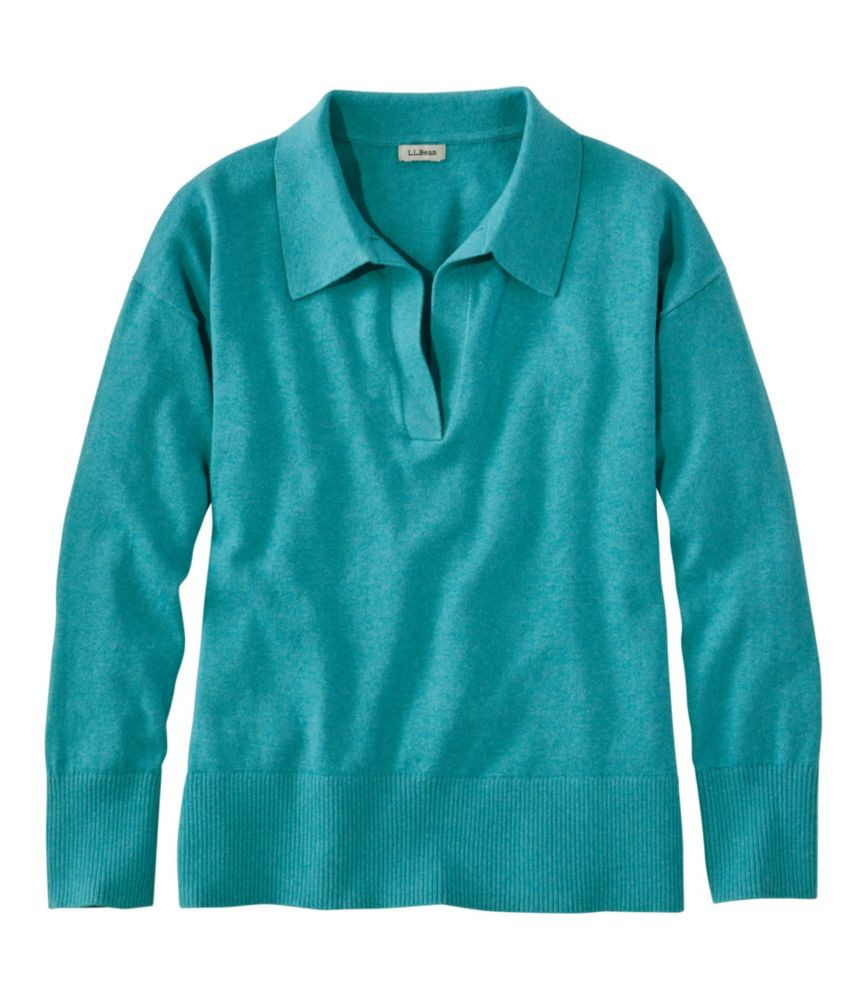 Women's Cotton/Cashmere Sweater, Polo Dusty Teal Heather 1X L.L.Bean | L.L. Bean