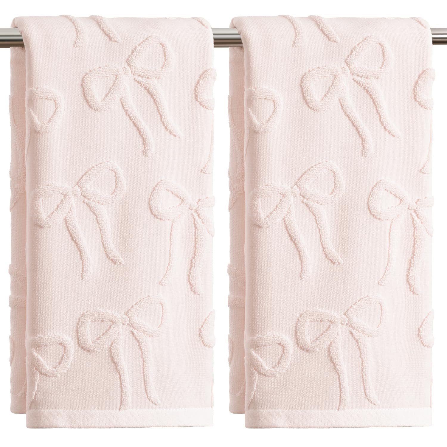 Artoid Mode 2 Pcs Pink 3D Bowknot Jacquard Hand Towels for Bathroom, 100% Cotton Soft Absorbent B... | Amazon (US)
