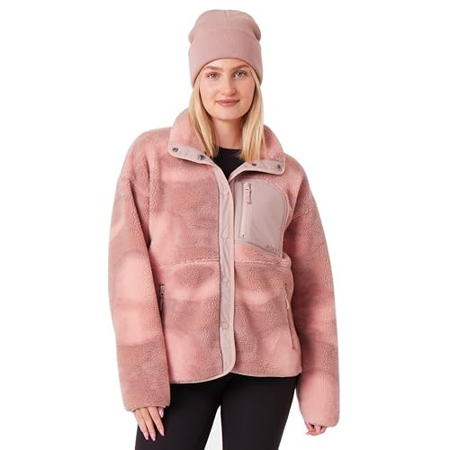 Roxy Women's Bonded Sherpa Jacket – Oversized Fit, Faux Sherpa Fleece, PFAS-Free, Snap Front, Zipper Pockets, Pink, Large | Amazon (US)