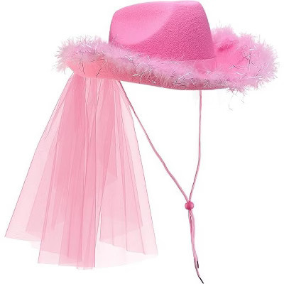 Pink Cowgirl Hat with Veil, Felt Cowboy Hat for Teens & Adults, Fun Bachelorette or Western Party Costume Accessory, Halloween Dress-Up Hat | Target