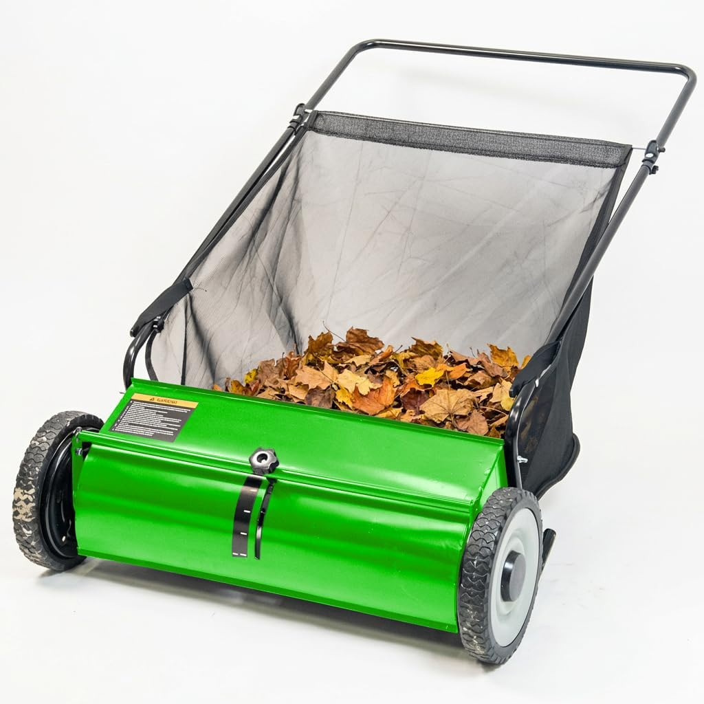 26" Push Lawn Sweeper, 7 cu.ft Large Capacity Yard Sweeper Push, 5:1 High-Density 4 Brushes, Adjustable Height, Heavy Duty Leaf Collector with Detachable Hopper, Rubber Wheels, Ergonomic Handle | Amazon (US)
