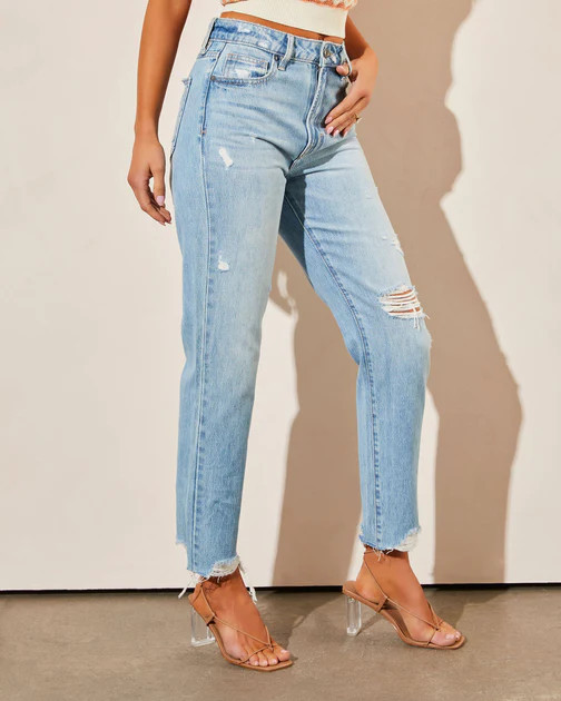 Vergara Cropped Distressed High Rise Jeans - Light Wash - SALE | VICI