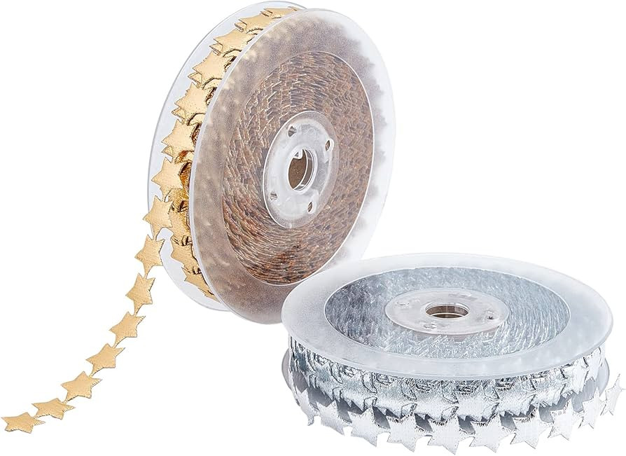 NBEADS 32.8 Yards 2 Rolls Star Theme Ribbon Lace Trims, 0.61" Width Golden/Silver Glitter Polyest... | Amazon (US)
