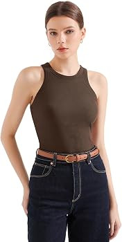 SUUKSESS Women Padded Cotton Ribbed Tank Tops High Neck Basic Tops | Amazon (US)
