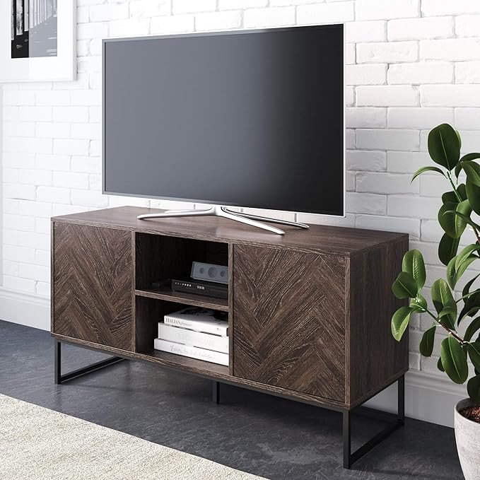 Nathan James Dylan Media Console Cabinet or TV Stand with Doors for Hidden Storage Herringbone Wo... | Amazon (US)