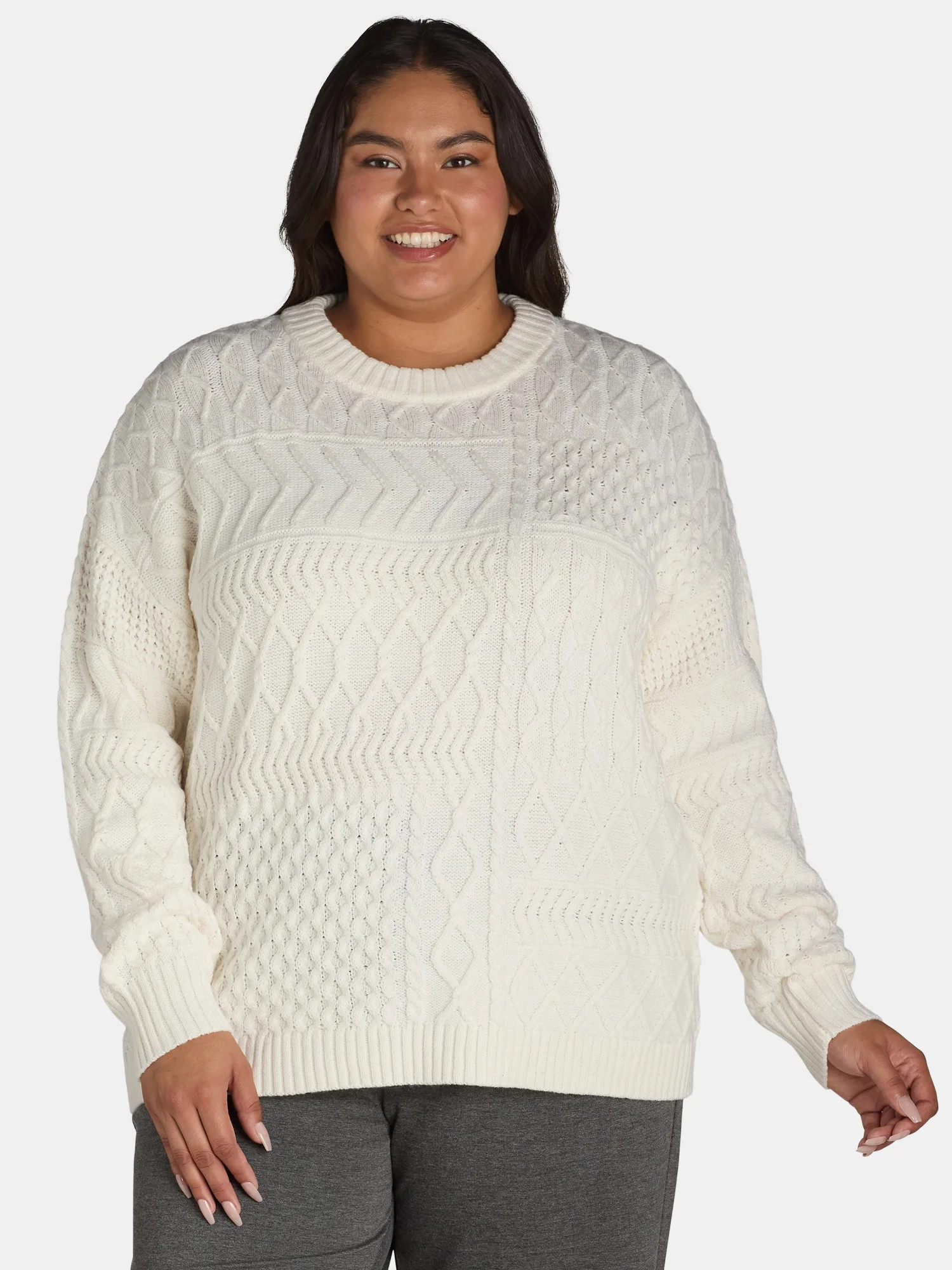 Time and Tru Women's and Women's Plus Mixed Stitch Sweater, Sizes XS-4X | Walmart (US)