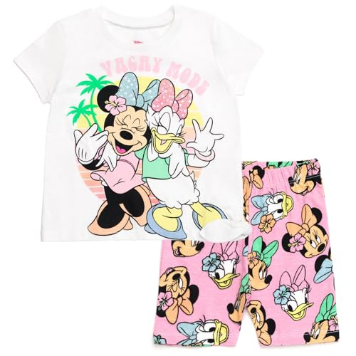 Disney Daisy Duck Minnie Mouse Toddler Girls T-Shirt and Bike Shorts Outfit Set White/Pink Vacay Mode 4T | Amazon (US)