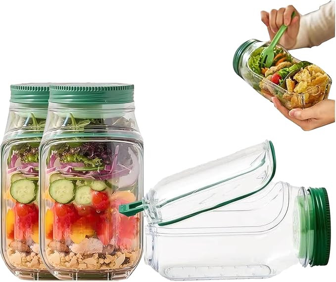 Cqvni Salad Jar with Side Opening - Jar Side Open with Leakproof Dressing Compartment, Microwave/... | Amazon (US)