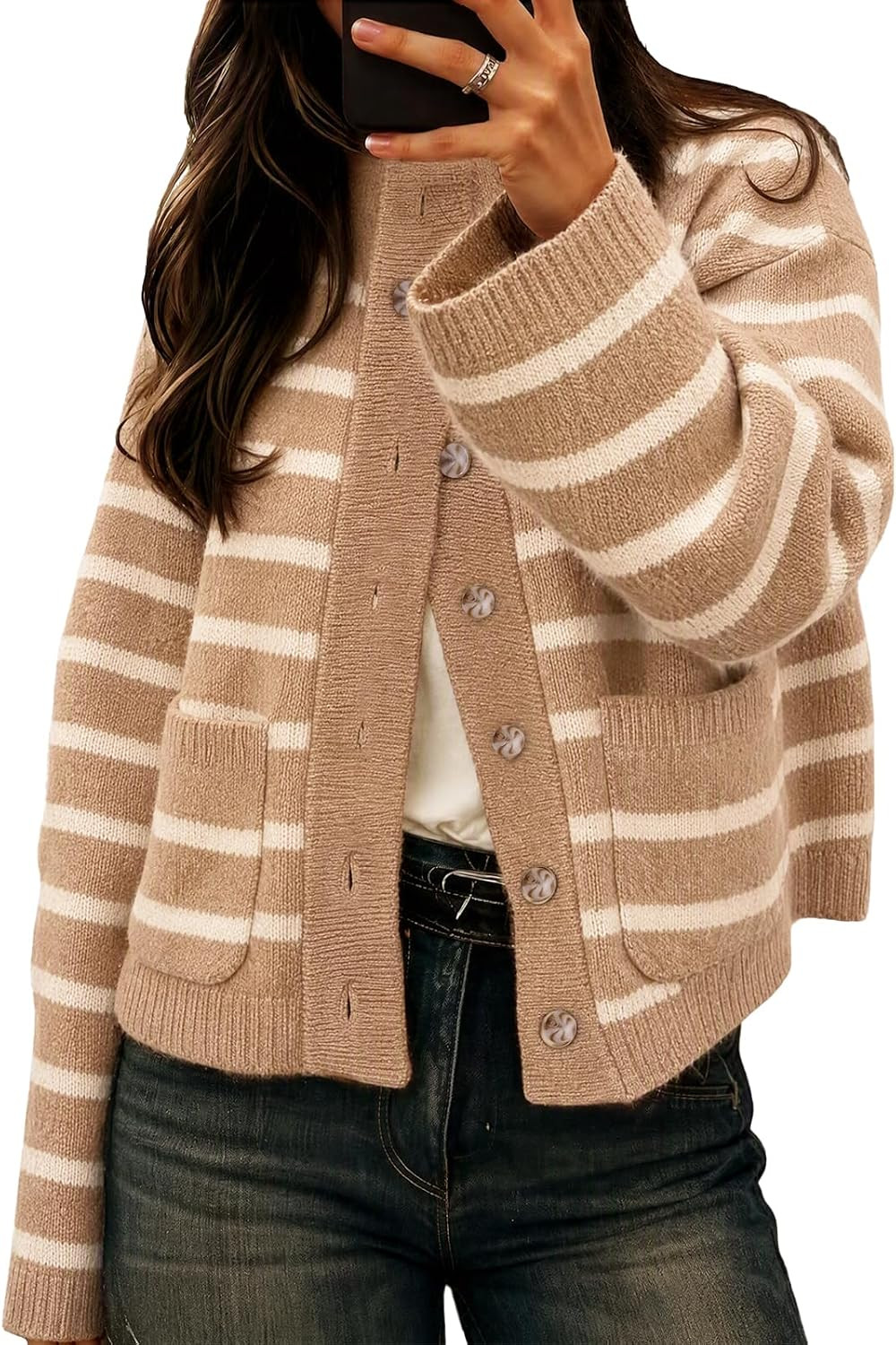Cicy Bell Womens Striped Fall Cardigan Button Down Long Sleeve Knit Sweater | Amazon (US)