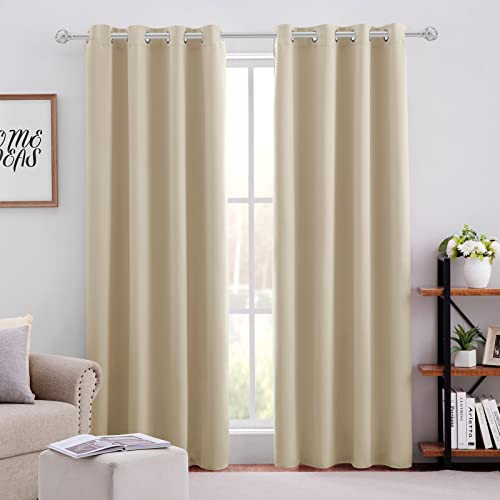 HOMEIDEAS Beige Blackout Curtains 52 X 84 Inch Bedroom Curtains 2 Panels Room Darkening Curtains, Soundproof Thermal Grommet Window Curtains for Living Room | Amazon (US)
