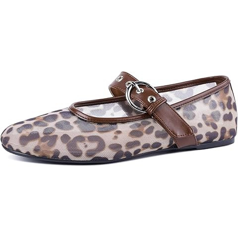 Leopard Flats for Women Mesh Flats Ballet Flats Mary Jane Flats Women's Dress Shoes Ballet Shoes | Amazon (US)