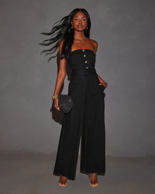 Kylan Linen Blend Belted Strapless Jumpsuit | VICI