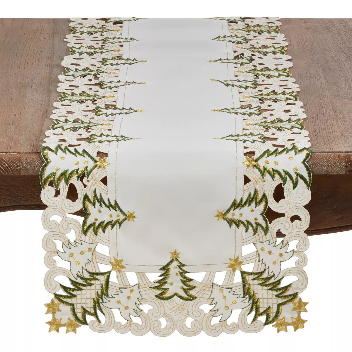 Saro Lifestyle Nostalgic Holiday Christmas Tree Table Runner, Ivory, 16" x 108" | Target