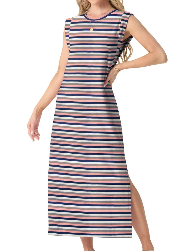 MINTREUS Nightgowns for Women Sleeveless Maxi Long Lounge Dress Lightweight Nightshirt with Pocke... | Walmart (US)