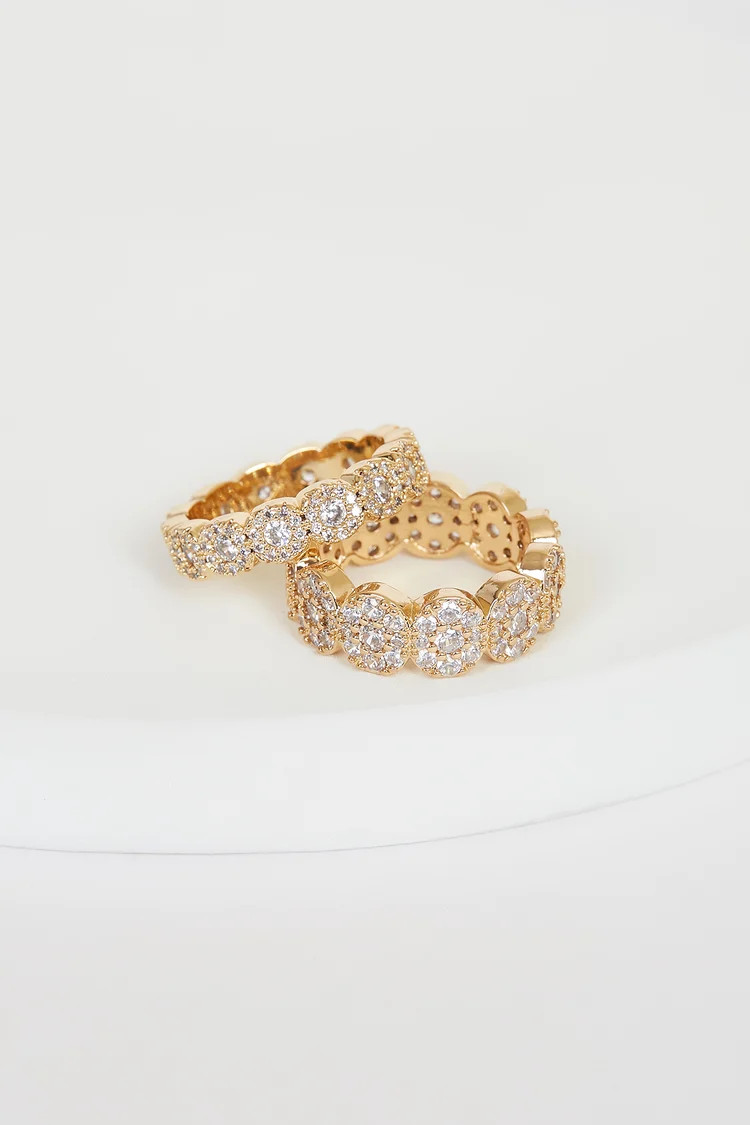 Double the Glam 14KT Gold Rhinestone Ring Set | Lulus (US)