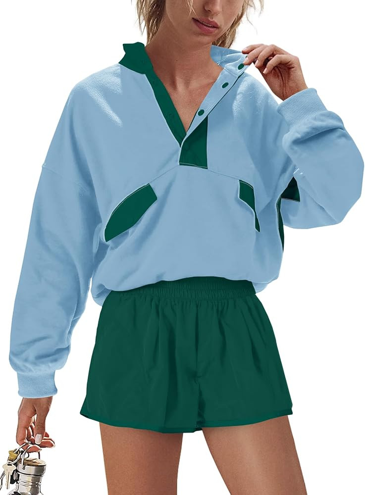 LAMISSCHE Work out Sets Gym for Women Sweatsuits 2 Piece Set Long Sleeve Top & Shorts Active Wear... | Amazon (US)
