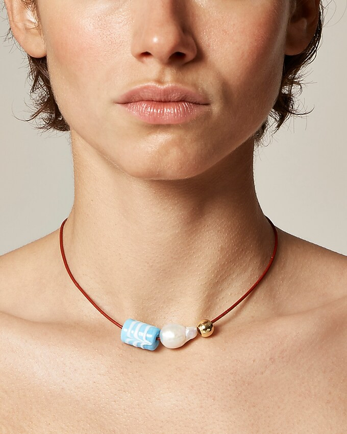 Beaded leather cord necklace | J. Crew US